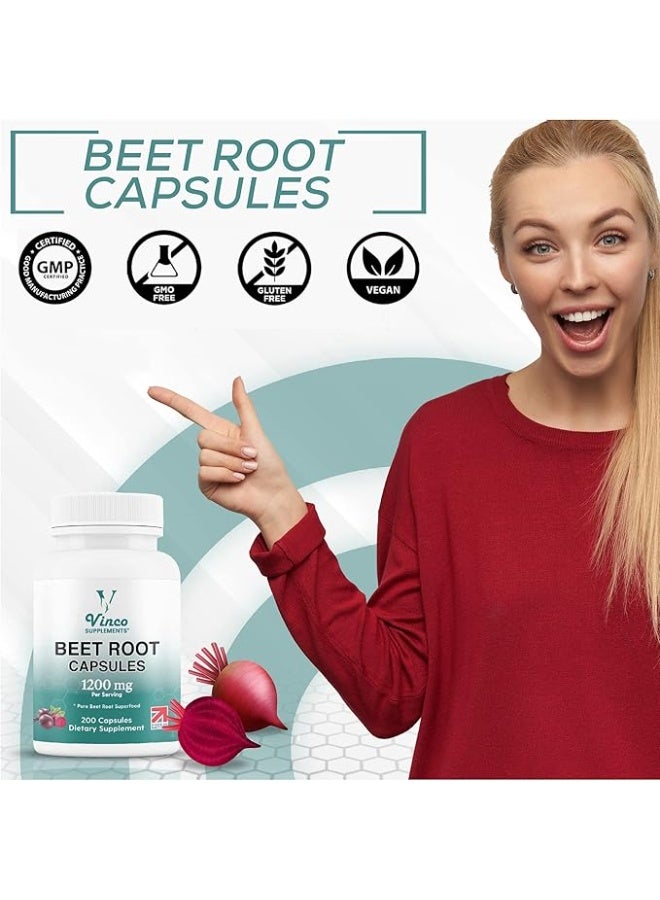 Vinco Supplements Beetroot Capsules - 1200mg ,Support Blood Pressure, Digestion, Immune System - 200 Capsules - Image 3