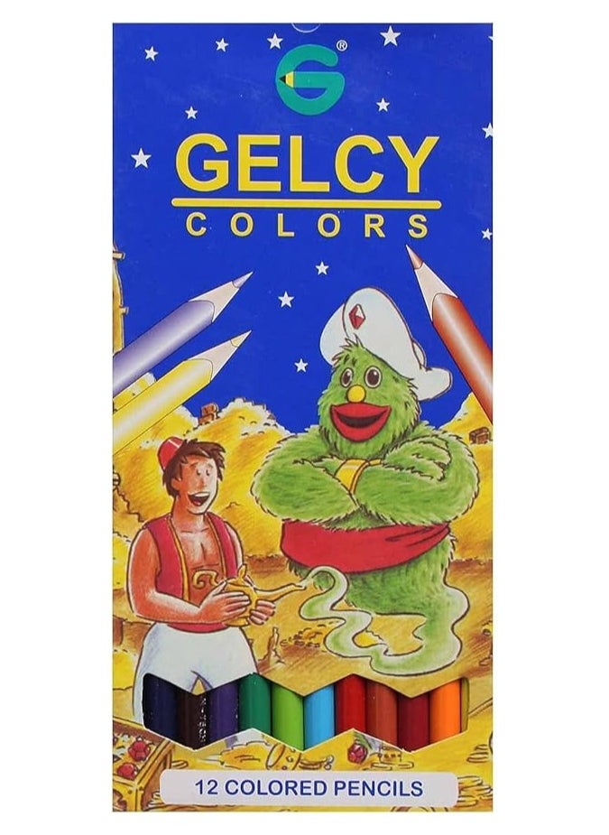 GELCY Wooden Pencil Set of 12 Colored Pencils - Multi Color / Long 