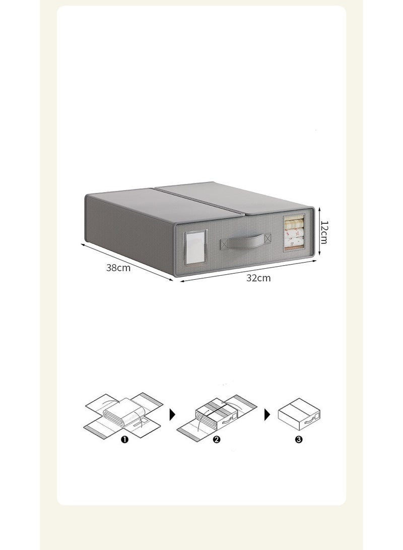 هومستر صندوق تخزين ورق القماش غير المنسوج مع السحاب والمقابض، منظم مجموعات أغطية الملابس لخزانة الملابس، رف تخزين كتاني قابل للطي مع نافذة وعلامة، سلة تخزين بطانية قابلة للطي، سحب سلس وحفظ المساحة (38x32x11.5 سم) رمادي - Image 2