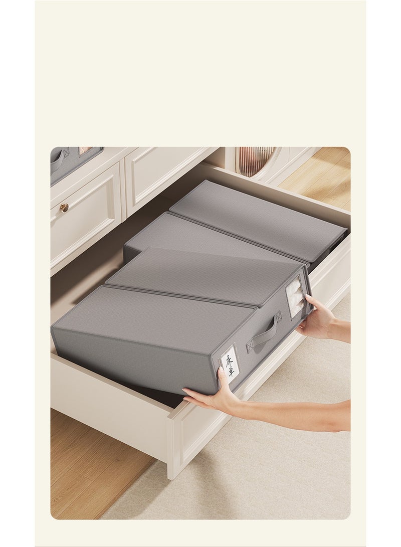 هومستر صندوق تخزين ورق القماش غير المنسوج مع السحاب والمقابض، منظم مجموعات أغطية الملابس لخزانة الملابس، رف تخزين كتاني قابل للطي مع نافذة وعلامة، سلة تخزين بطانية قابلة للطي، سحب سلس وحفظ المساحة (38x32x11.5 سم) رمادي - Image 3