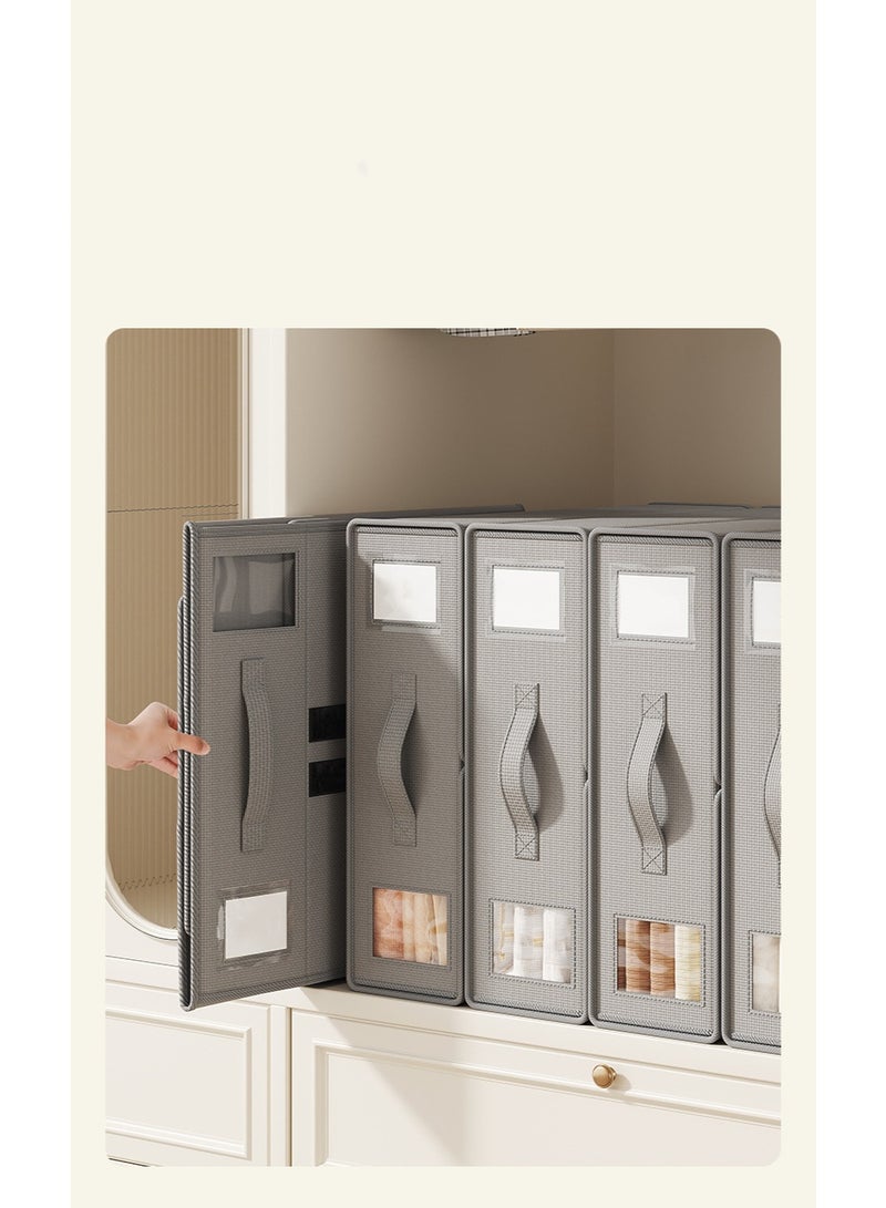 هومستر صندوق تخزين ورق القماش غير المنسوج مع السحاب والمقابض، منظم مجموعات أغطية الملابس لخزانة الملابس، رف تخزين كتاني قابل للطي مع نافذة وعلامة، سلة تخزين بطانية قابلة للطي، سحب سلس وحفظ المساحة (38x32x11.5 سم) رمادي - Image 5