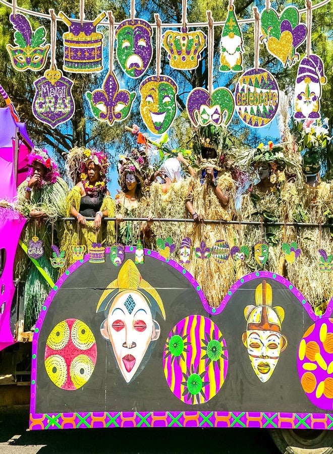 Ferraycle 36 Pcs Mardi Gras Decorations Glitter Wooden Mardi Gras Ornaments Gnome Crown Mask Gold Green Purple Hanging Carnival Home Decor for Carnival Party Holiday Supplies, 12 Styles - Image 3