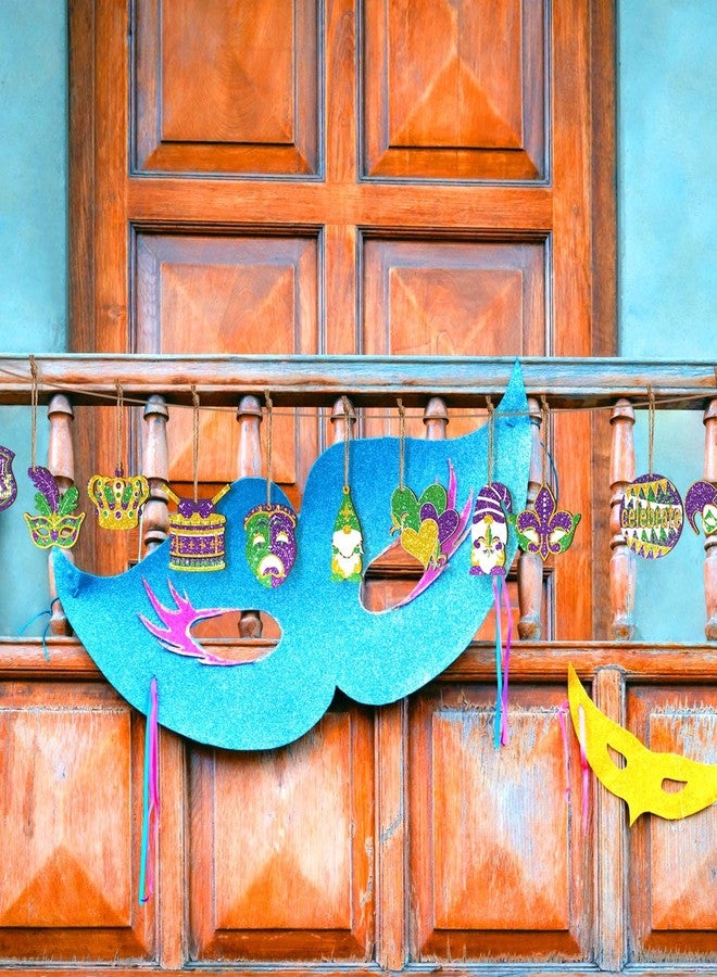Ferraycle 36 Pcs Mardi Gras Decorations Glitter Wooden Mardi Gras Ornaments Gnome Crown Mask Gold Green Purple Hanging Carnival Home Decor for Carnival Party Holiday Supplies, 12 Styles - Image 5