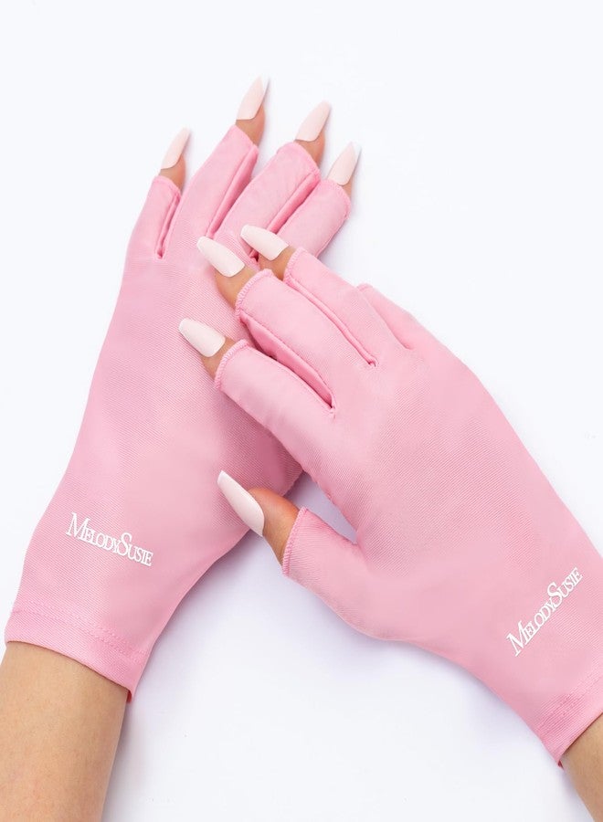 MelodySusie Premium UV Protection Gloves for Manicures, Cool Feeling Fabric,Professional UPF50+, UV Gloves for Gel Nail Lamp, Anti UV Light, Skin Care Fingerless Design, Pink - Image 1