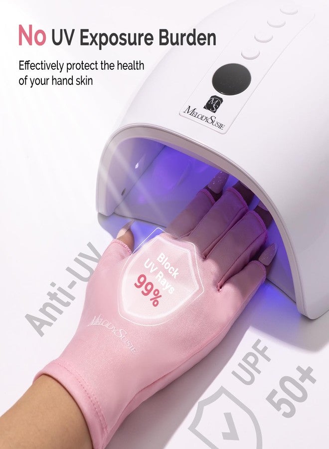 MelodySusie Premium UV Protection Gloves for Manicures, Cool Feeling Fabric,Professional UPF50+, UV Gloves for Gel Nail Lamp, Anti UV Light, Skin Care Fingerless Design, Pink - Image 4