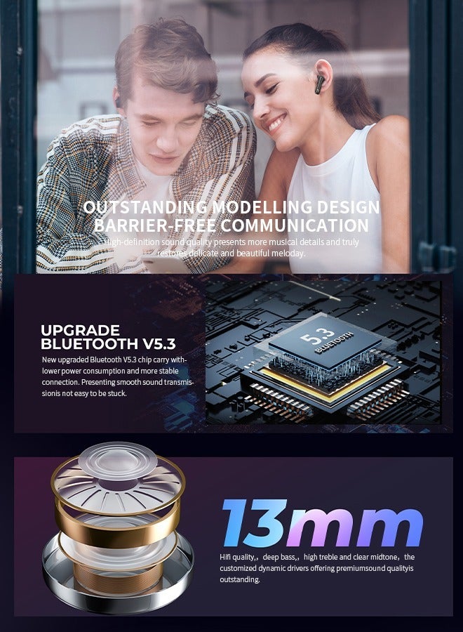 HAVIT ENC Noise-Canceling V5.3 Bluetooth Headset， in-Ear Bluetooth Earbuds 13mm Drivers Drivers Big Bass,With 400 mAh Charging Case；for Business/Trucker/Driver - Image 3