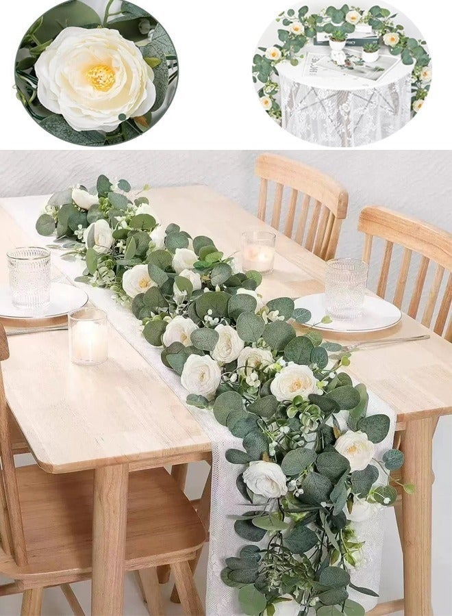 Ayshal Artificial Eucalyptus Garland with Flowers,Fake Rose Garland, Faux Floral Garland Greenery Garland For Wedding Spring Home Party Craft Art Table Runner Decor - Image 5