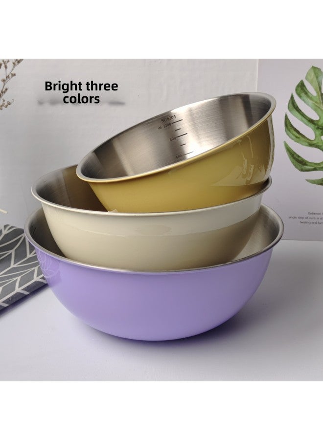 304 Stainless Steel Japanese-style Cooking Basin Drainer Basin Household Vegetable Washing Basket Printing Scale Baking Washing Rice Beating Egg And Basin-Specifications:304 Basin Spray Paint—bright Yellow-Color:24cm  - Image 1