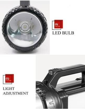 Fiiasa 100W Heavy Torch Lights Rechargeable for Home Emergency Light with Searching Laser Pointer 10Hrs Battery Backup Torch Black  - Image 3