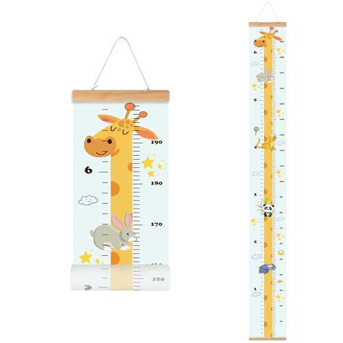 LoveNite Baby Growth Chart, Height Wall Chart for Kids, Wooden Frame Canvas Measurement Hanging Ruler for Child’s Room Decoration 79 x 7.9in (Yellow Giraffe) - Image 1