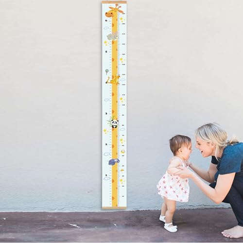 LoveNite Baby Growth Chart, Height Wall Chart for Kids, Wooden Frame Canvas Measurement Hanging Ruler for Child’s Room Decoration 79 x 7.9in (Yellow Giraffe) - Image 3