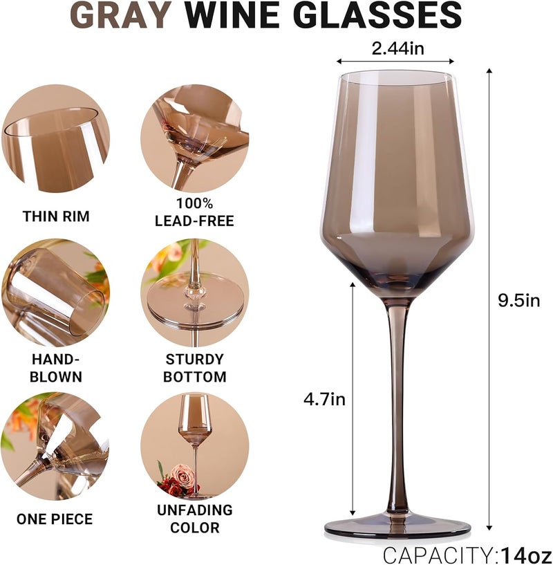 COMFIT Smokey GrayGrey Wine Glasses Set of 614 oz Gray Kitchen Accessories Unfading Color Handblown Colored Wine Glasses  Gifts for Wine Lovers Mothers Day Wedding Birthday Gifts - Image 3
