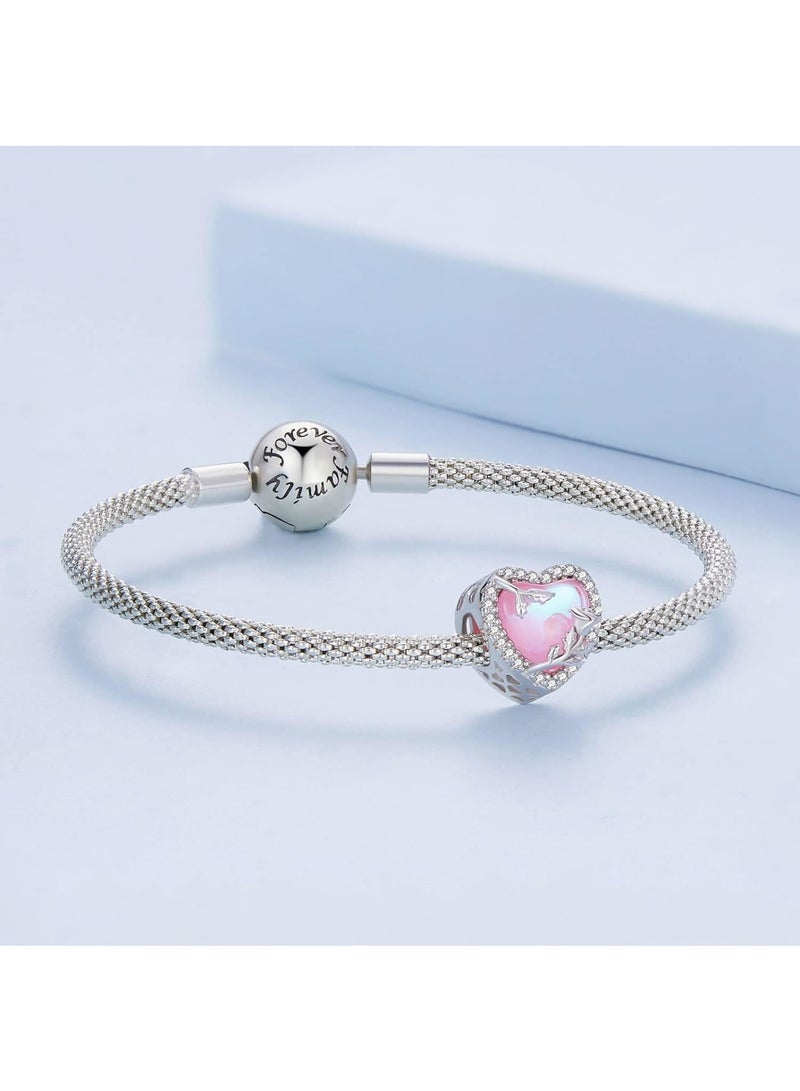 SOLARAE سحر فضة ستيرلنج 925، سحر خرز للأساور، سحر قلب للنساء والفتيات للأساور، سحر شجرة العائلة هدية مجوهرات للنساء والفتيات (قلب) - Image 3