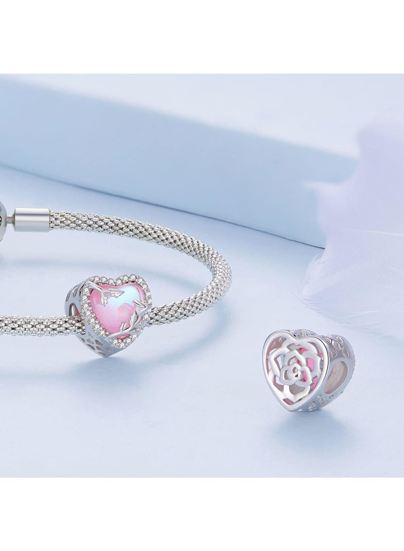 SOLARAE سحر فضة ستيرلنج 925، سحر خرز للأساور، سحر قلب للنساء والفتيات للأساور، سحر شجرة العائلة هدية مجوهرات للنساء والفتيات (قلب) - Image 2