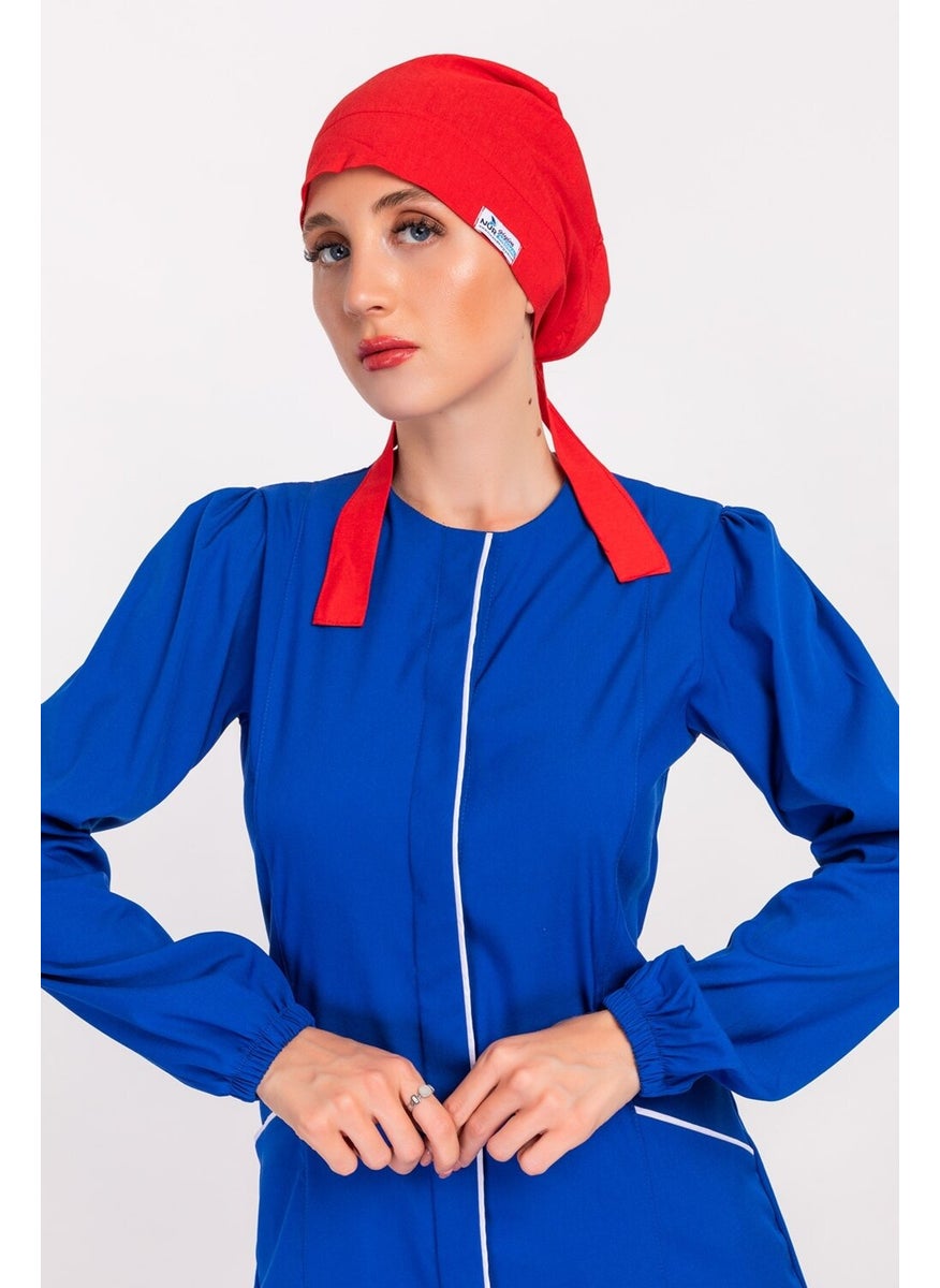 Nur Medikal Giyim Nur Medical Clothing Plain Red Hijab Doctor Nurse Hospital Cook Surgical Cap  - Image 1