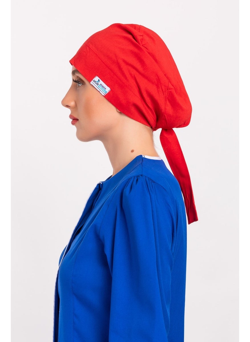 Nur Medikal Giyim Nur Medical Clothing Plain Red Hijab Doctor Nurse Hospital Cook Surgical Cap  - Image 4