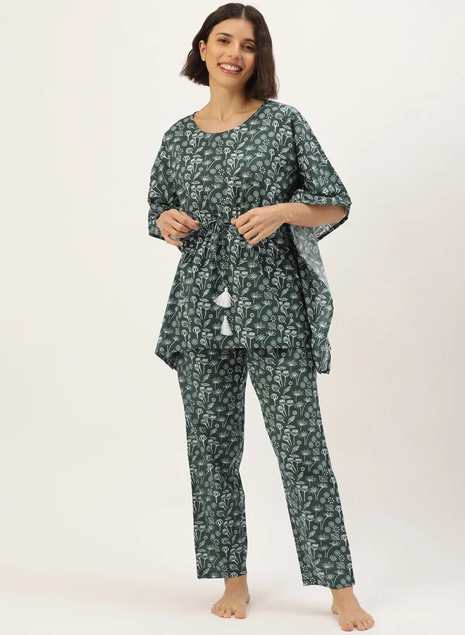 sanskrutihomes Sanskrutihomes Women All-Over Printed Pure Cotton Kaftan Top and Pyjama Set