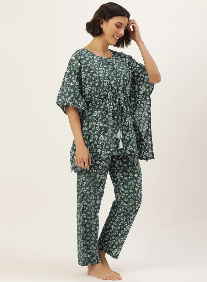 sanskrutihomes Sanskrutihomes Women All-Over Printed Pure Cotton Kaftan Top and Pyjama Set