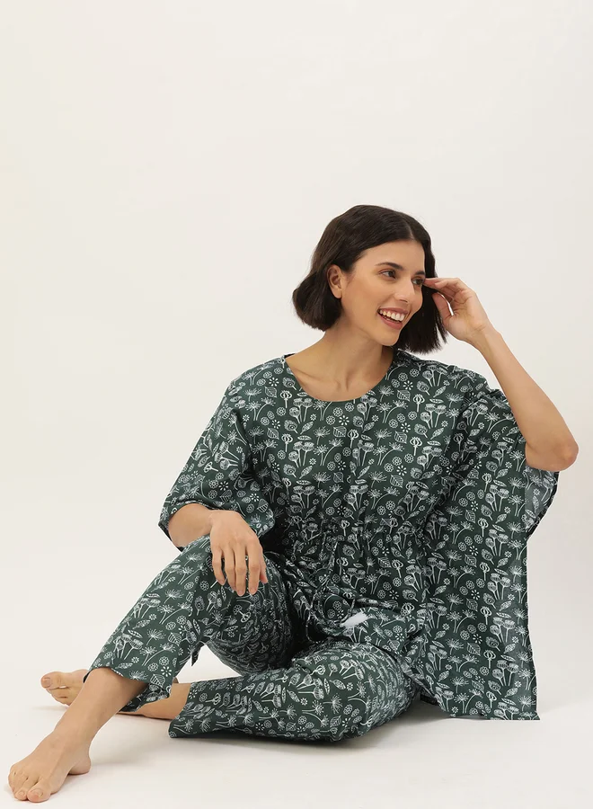 sanskrutihomes Sanskrutihomes Women All-Over Printed Pure Cotton Kaftan Top and Pyjama Set