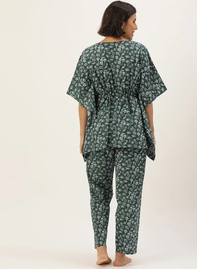 sanskrutihomes Sanskrutihomes Women All-Over Printed Pure Cotton Kaftan Top and Pyjama Set