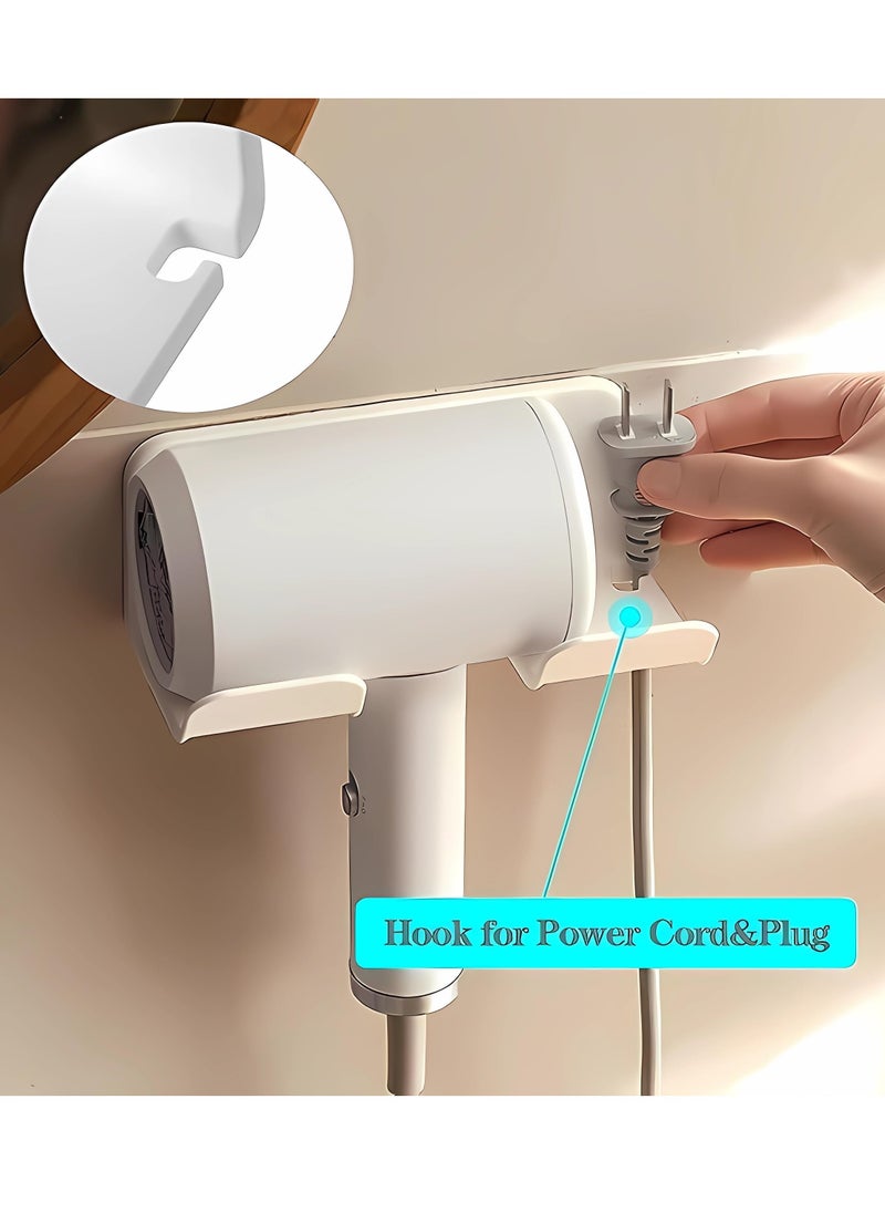 TRASSLE Universal Hair Dryer Holder, Blow Dryer Hanger Wall Mount for Hair Dryer Hook with Plug&Cord Organizer Self Adhesive for Cabinet Bathroom  - Image 2