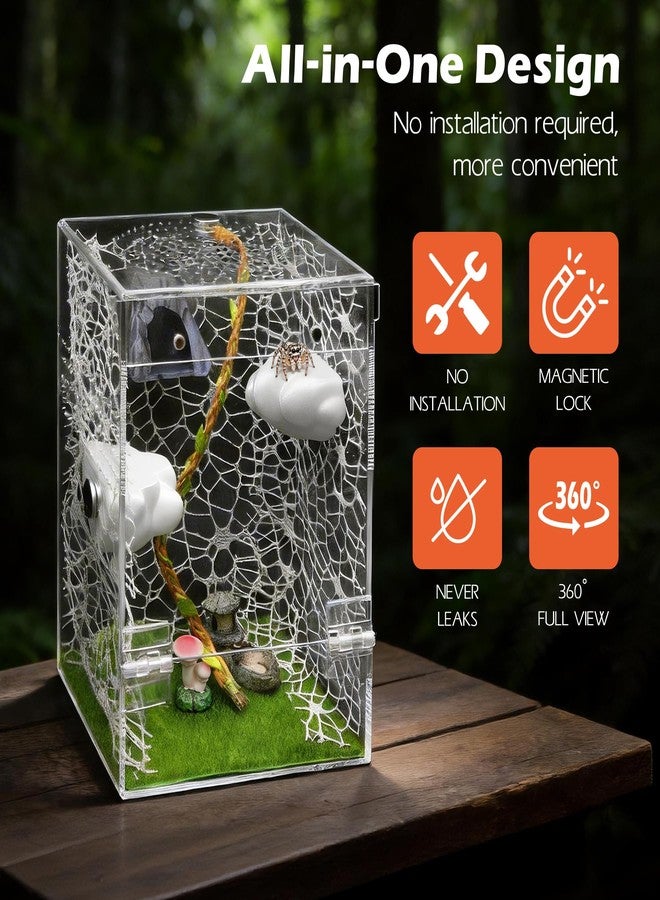 AZV Large Jumping Spider Enclosure Clouds Kit,Escape Proof Praying Mantis Habitat,Magnetic Front Door Tarantula Cribs Ventilation Spider Cage,Transparent Acrylic Reptile Tank,Bug Terrarium,Snail House - Image 5