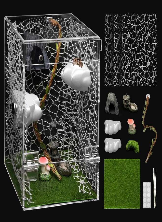 AZV Large Jumping Spider Enclosure Clouds Kit,Escape Proof Praying Mantis Habitat,Magnetic Front Door Tarantula Cribs Ventilation Spider Cage,Transparent Acrylic Reptile Tank,Bug Terrarium,Snail House - Image 1