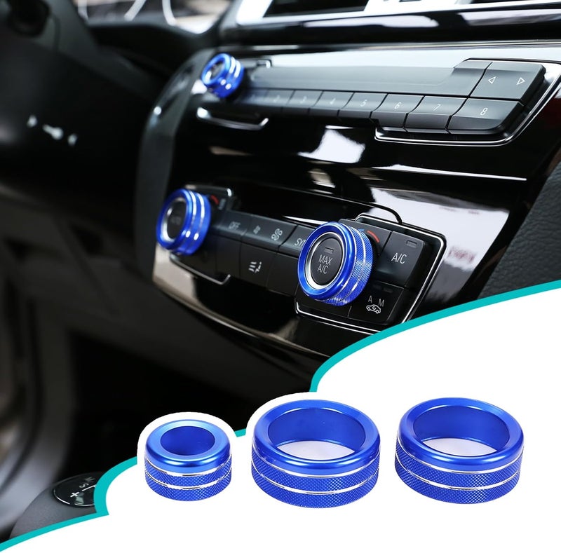 Hudiriy Car Central Control Air Conditioning Knob Ring Compatible with BMW 1 2 3 4 Series F30 F34 F46 3GT X1 F47 F48 U11 Aluminum Air Conditioning Volume knob Trim Protection Accessories (Blue) - Image 1