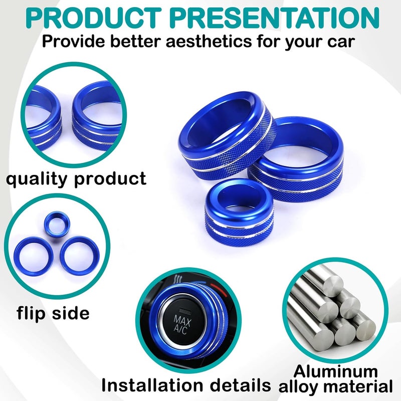 Hudiriy Car Central Control Air Conditioning Knob Ring Compatible with BMW 1 2 3 4 Series F30 F34 F46 3GT X1 F47 F48 U11 Aluminum Air Conditioning Volume knob Trim Protection Accessories (Blue) - Image 3