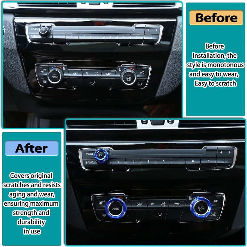 Hudiriy Car Central Control Air Conditioning Knob Ring Compatible with BMW 1 2 3 4 Series F30 F34 F46 3GT X1 F47 F48 U11 Aluminum Air Conditioning Volume knob Trim Protection Accessories (Blue) - Image 2