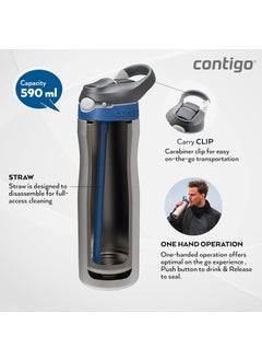 Contigo Contigo Ashland Stainless Steel Insulated Water Bottle With Straw, 24 Hours Cold Flask with Thermalock Vacuum Insulation, Spill Proof & Leak-Proof BPA-Free Bottle, Autospout Technology 590 ml, 1 Piece  - Image 3