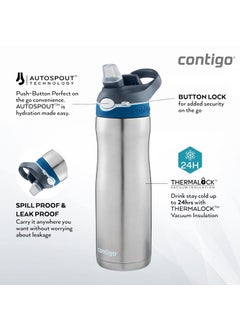 Contigo Contigo Ashland Stainless Steel Insulated Water Bottle With Straw, 24 Hours Cold Flask with Thermalock Vacuum Insulation, Spill Proof & Leak-Proof BPA-Free Bottle, Autospout Technology 590 ml, 1 Piece  - Image 2