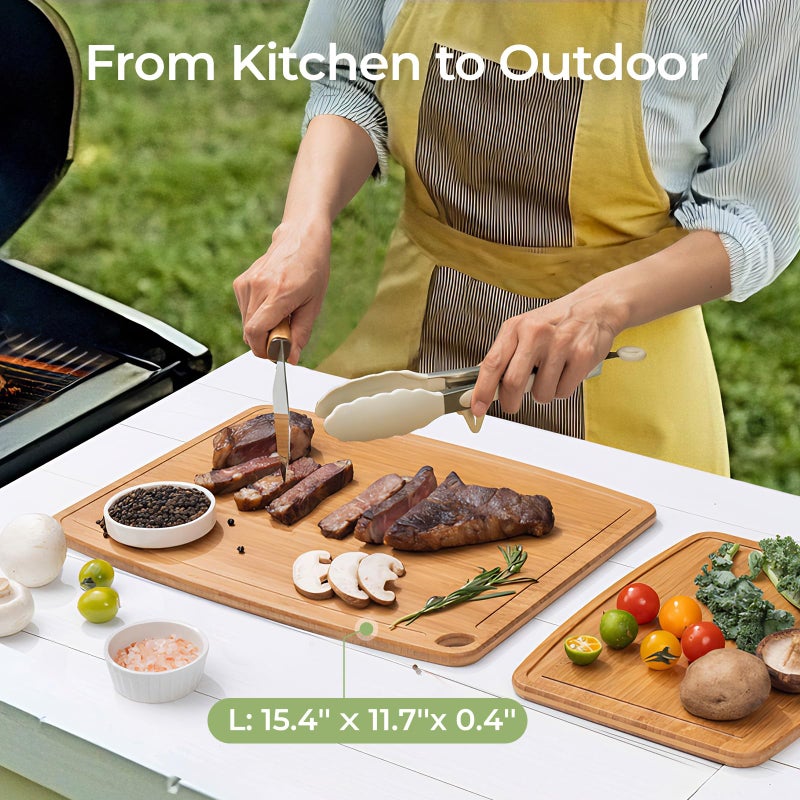Keechee Dishwasher Safe Bamboo Cutting Boards 15.4x11.7in Heat-Resistant Chopping & Charcuterie Board with Juice Groove, Durable Lightweight Kitchen Essentials for Meat, Vegetables, Easy Clean - Image 5