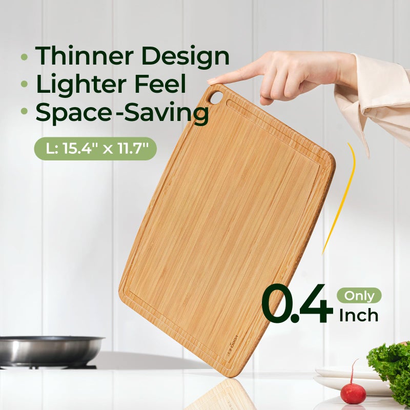 Keechee Dishwasher Safe Bamboo Cutting Boards 15.4x11.7in Heat-Resistant Chopping & Charcuterie Board with Juice Groove, Durable Lightweight Kitchen Essentials for Meat, Vegetables, Easy Clean - Image 3