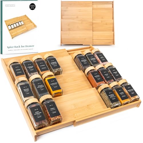 EDELHAUS Bamboo Spice Drawer Organizer - Expandable 4 Tier Spice Rack (Need 3" Deep Drawer) 12" to 24" Wide, Seasoning Organizer, Organization Seasoning Rack insert (Jars Not Included) - Image 1