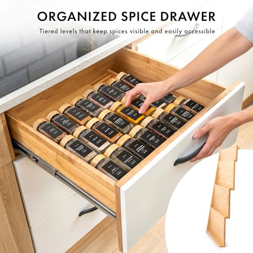EDELHAUS Bamboo Spice Drawer Organizer - Expandable 4 Tier Spice Rack (Need 3" Deep Drawer) 12" to 24" Wide, Seasoning Organizer, Organization Seasoning Rack insert (Jars Not Included) - Image 4