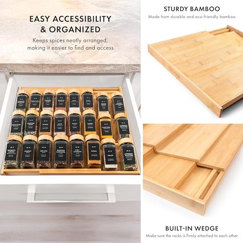 EDELHAUS Bamboo Spice Drawer Organizer - Expandable 4 Tier Spice Rack (Need 3" Deep Drawer) 12" to 24" Wide, Seasoning Organizer, Organization Seasoning Rack insert (Jars Not Included) - Image 5