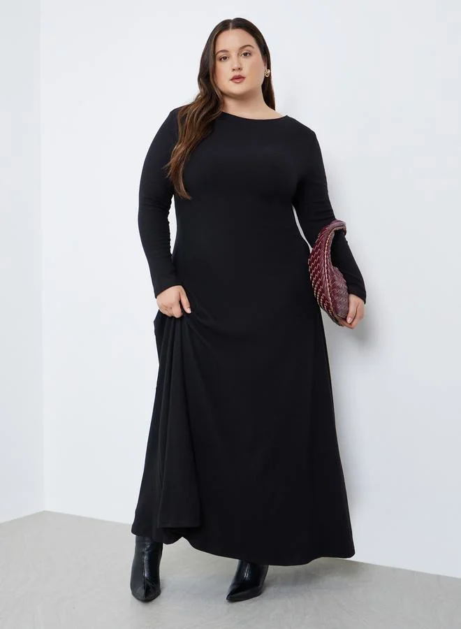 Styli Plus Size Brushed Ribbed Maxi Dress