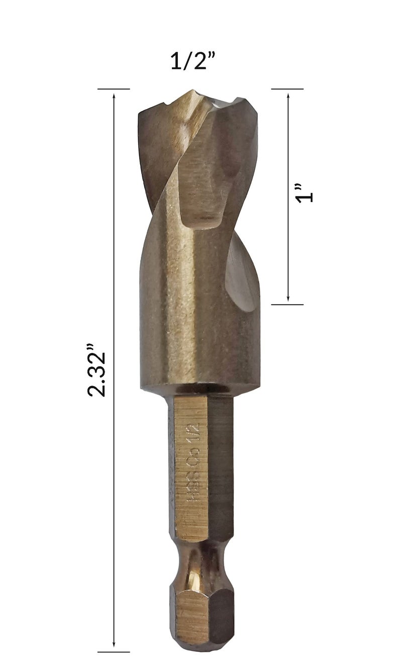 NordWolf 1/2" M35 Cobalt Stubby Drill Bit for Stainless Steel & Hard Metals, with 1/4" Hex Shank for Quick Chucks & Impact Drivers - Image 2