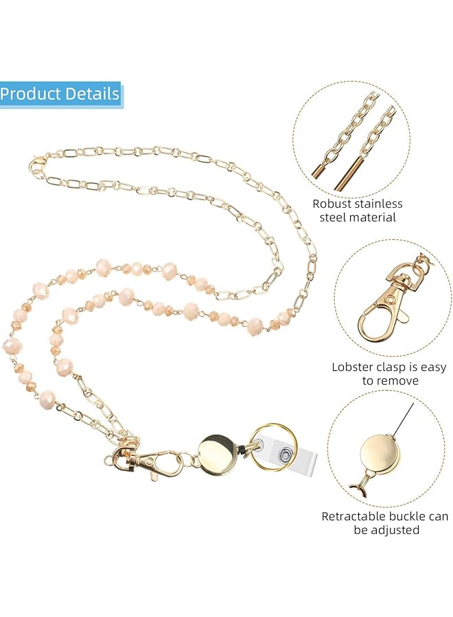 erorex Retractable Badge Reel Lanyard For Id Holder Set 3 Pieces Necklace Name Badge Holder Lanyard Stainless Steel Beaded Chain With Waterproof Name Badge Holder Clip For Mother'S Day Present  - Image 2