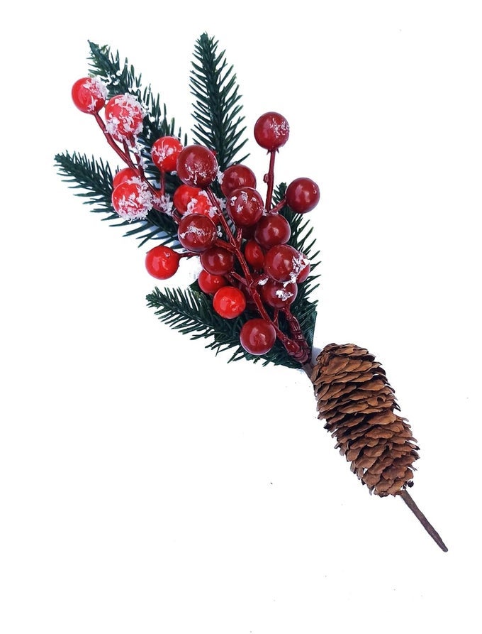 1 PCS CHRISTMAS SNOW FROST RED BERRIES STEM PICS WITH PINE CONE CHRISTMAS DECORATIONS ITEMSCHRISTMAS TREE HANGING ORNAMENTS CHRISTMAS ACCESSORIES CHRISTMAS CELEBRATIONS PARTY PROPS