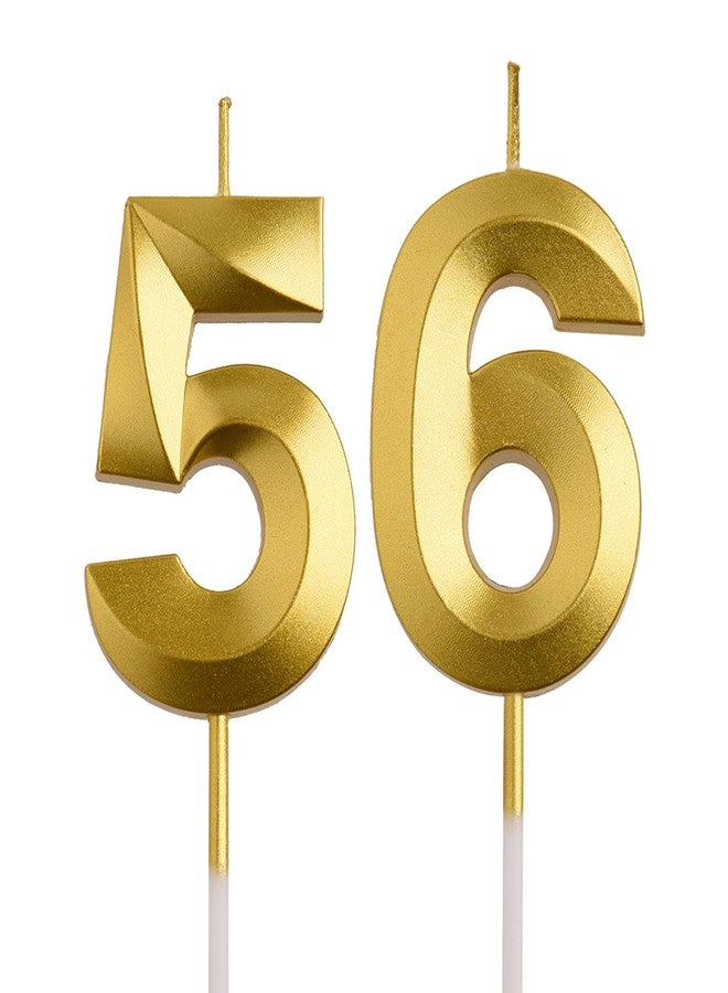 AOOLADA 56th 65th Birthday Candles, Gold 65 56 Year Old Number Birthday Candles, Birthday Party Decorations Cake Topper Gifts for Men Women - Image 1