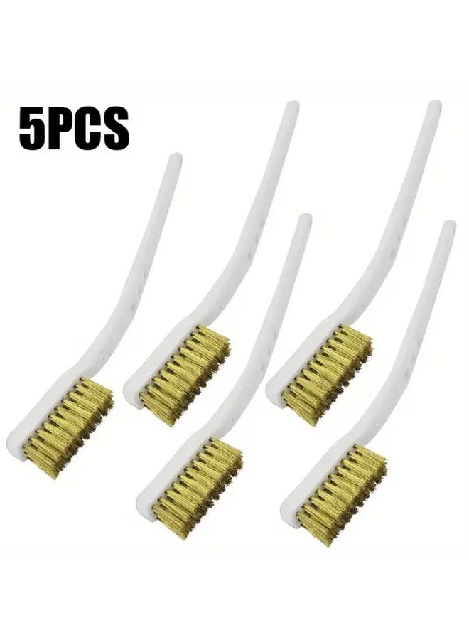 5Pcs Heavy Duty Brass Mini Wire Brushes 175mm Industrial Metal Polishing Brushes Yellow Bristles Copper Construction For Rust Removal Paint Stripping Surface Preparation Durable Abrasive Brushes Automotive Manufacturing Workshop Use Ergonomic Handle Design - Image 1