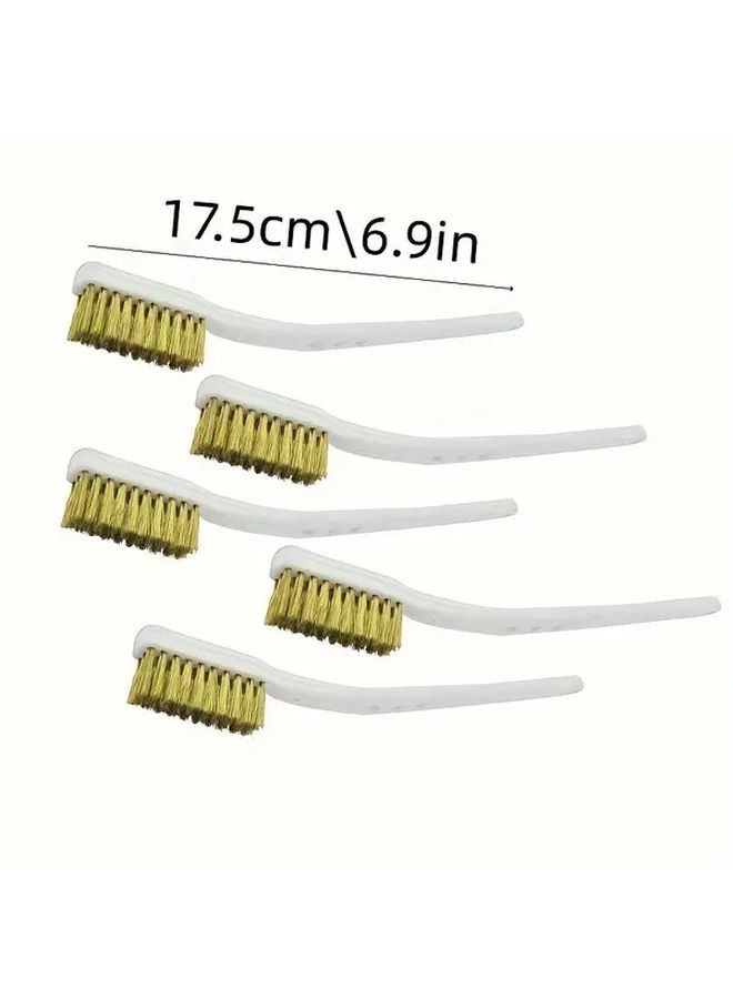 5Pcs Heavy Duty Brass Mini Wire Brushes 175mm Industrial Metal Polishing Brushes Yellow Bristles Copper Construction For Rust Removal Paint Stripping Surface Preparation Durable Abrasive Brushes Automotive Manufacturing Workshop Use Ergonomic Handle Design - Image 3