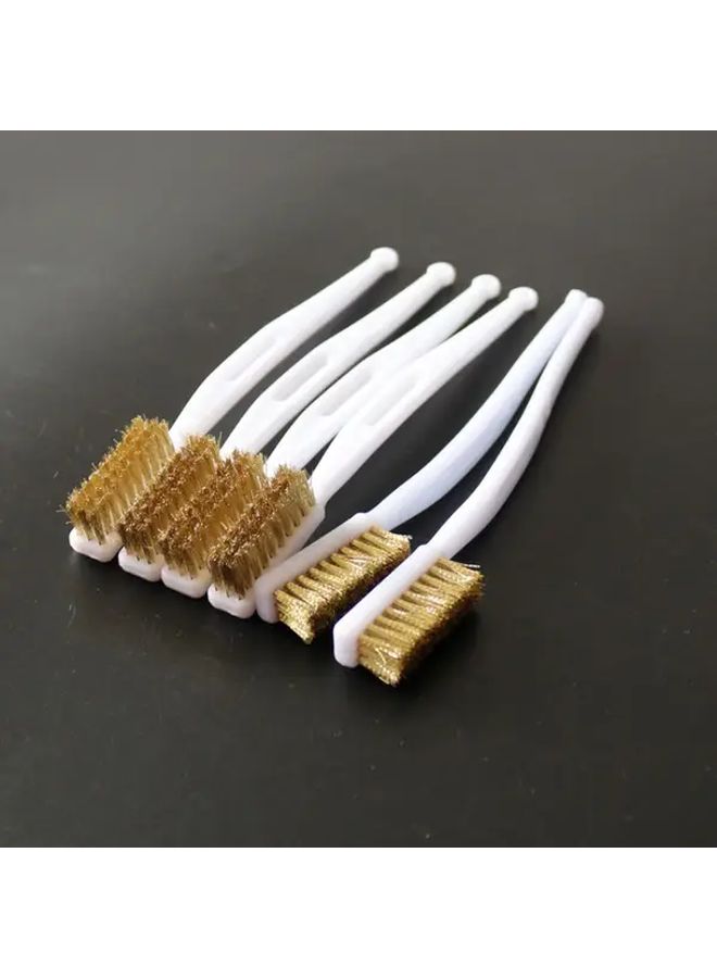5Pcs Heavy Duty Brass Mini Wire Brushes 175mm Industrial Metal Polishing Brushes Yellow Bristles Copper Construction For Rust Removal Paint Stripping Surface Preparation Durable Abrasive Brushes Automotive Manufacturing Workshop Use Ergonomic Handle Design - Image 2