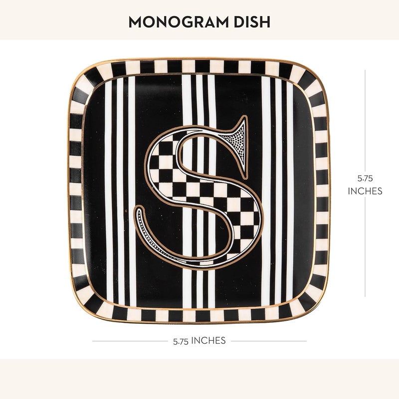 mackenzie childs MACKENZIECHILDS Monogram Dish Decorative Ceramic Letter Plate 5 34 Square S - Image 4