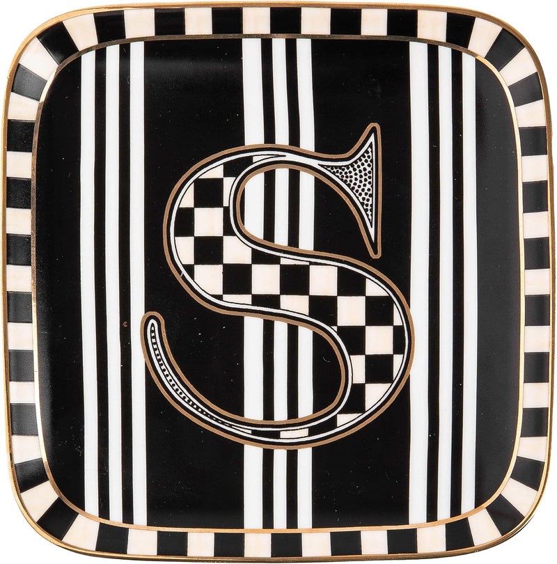 mackenzie childs MACKENZIECHILDS Monogram Dish Decorative Ceramic Letter Plate 5 34 Square S - Image 1