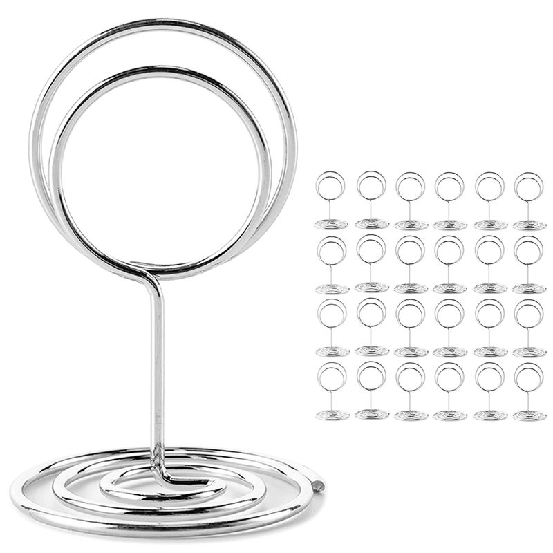 Hoewina 26Pcs Place Card Holder Table Number Holders Wire Picture Holder Small Size Table Card Holders Photo Holder for Centerpieces Wedding Reception Party Birthday Silver 