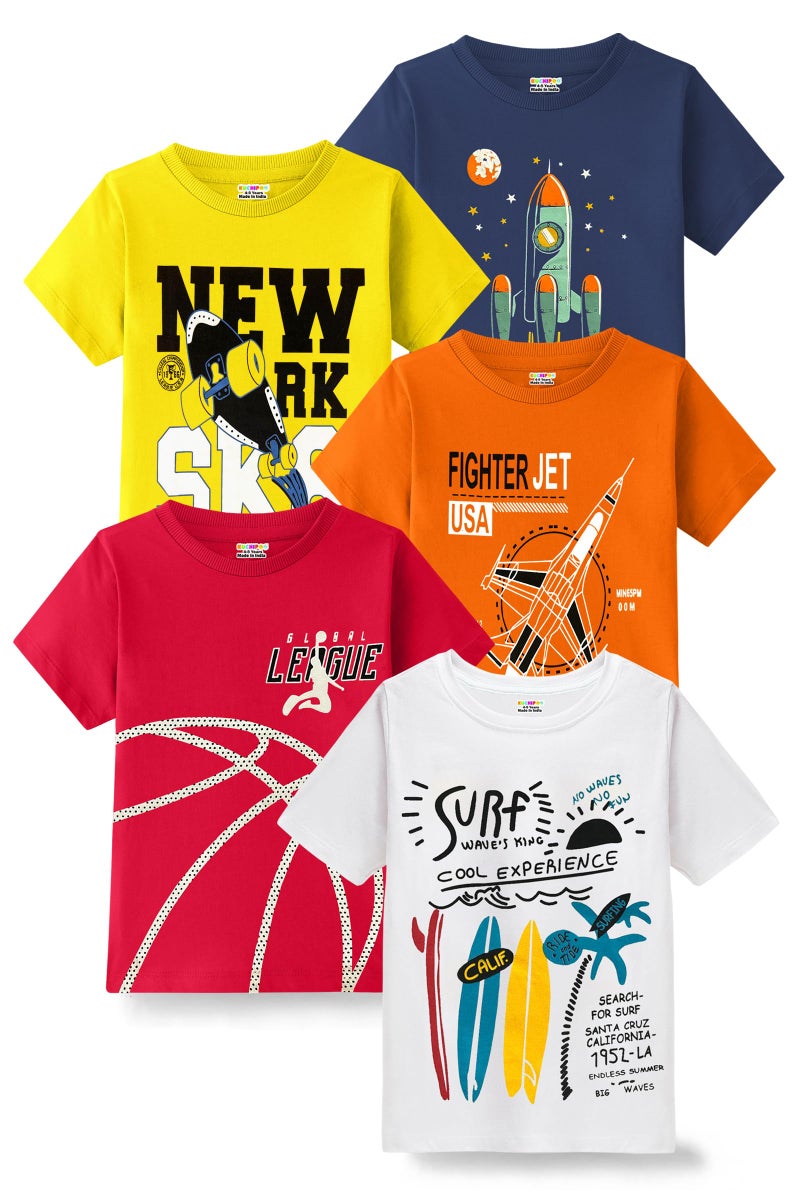 Kuchipoo Boys Regular Fit Half Sleeves Cotton T-Shirts (KUC-TSHRT-474, 3-4 Years, Multi-Colored) - Image 1