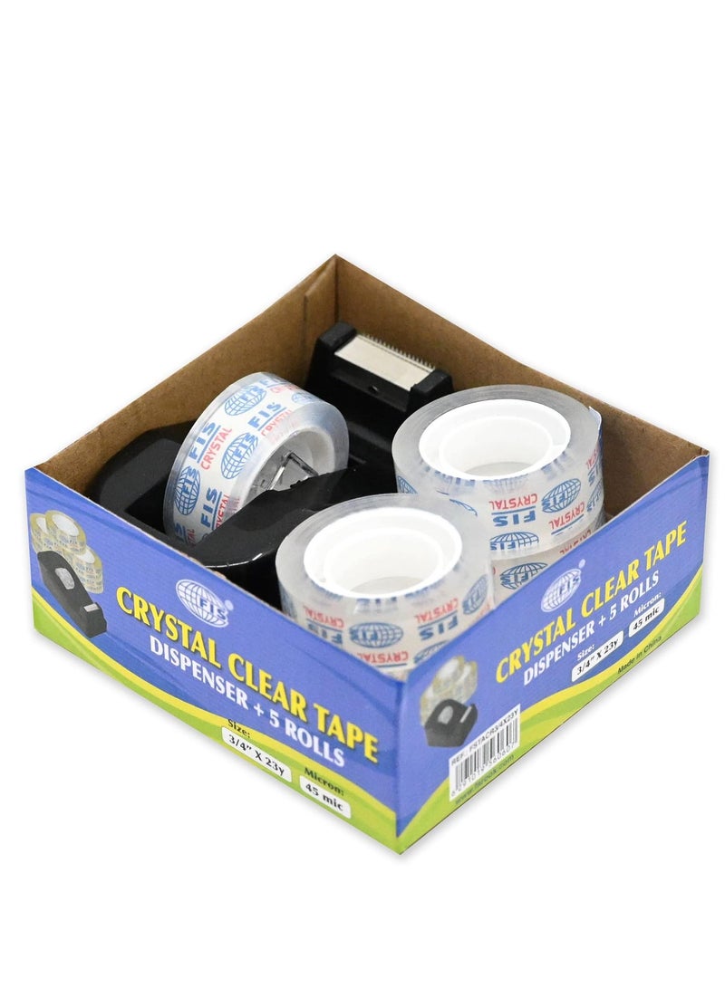 FIS Crystal Clear Tape, Size 3/4 Inches 45 Micron, 1Roll In Bulk Dispenser+4Rolls - Image 2